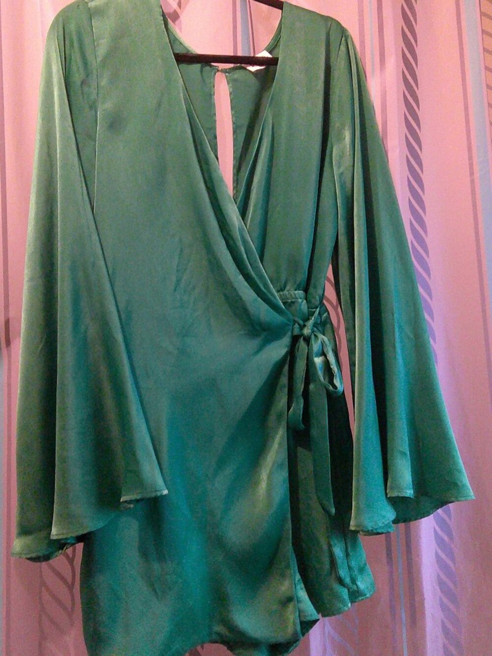 "Show Me Your MuMu" Luxe Satin Wrap Romper n Green Woman Sz XL